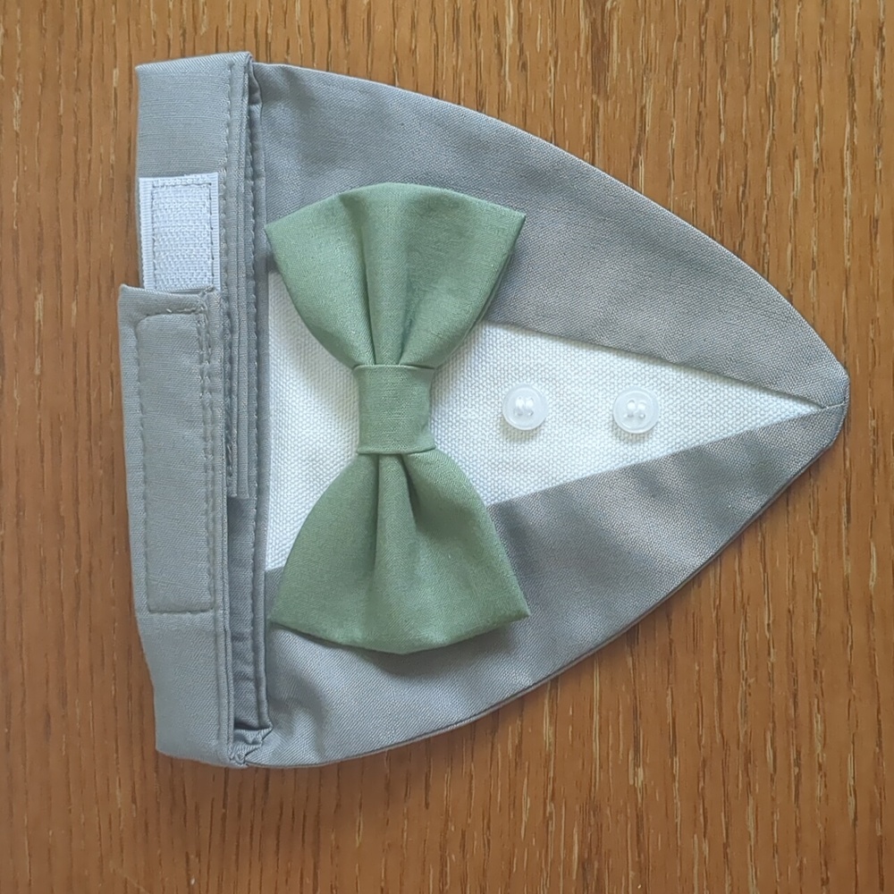 🐾2x HOST PICK🐾 Sage Green & Grey Dog Tuxedo Collar Handkerchief, Small, Unworn